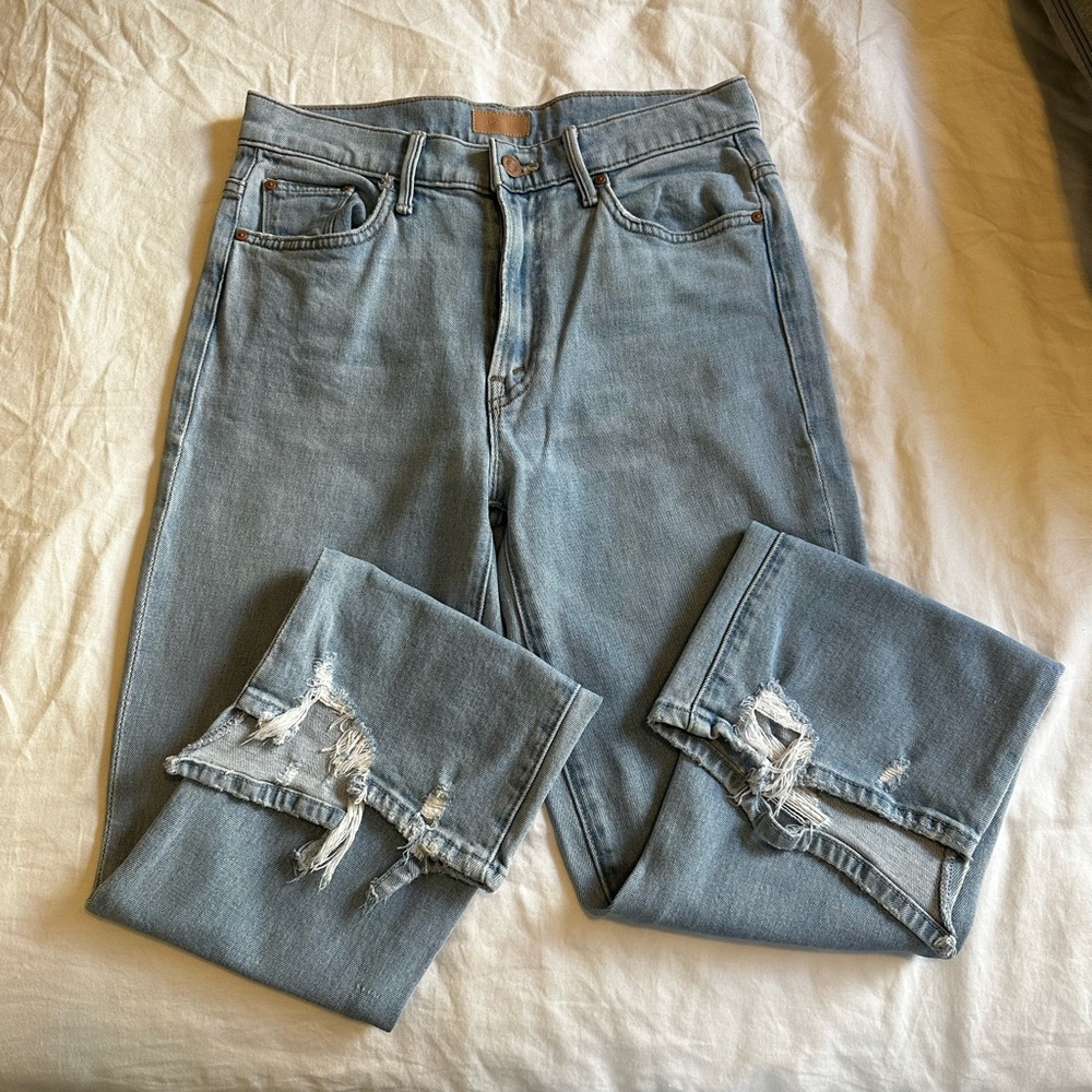 MOTHER Light Blue Denim with Tan Accents